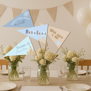 Banderines surtidos de Blue Babyland / Decoración para baby shower / Banderas de Disneyland / El baby shower más feliz del mundo / Plantilla editable imagen 2