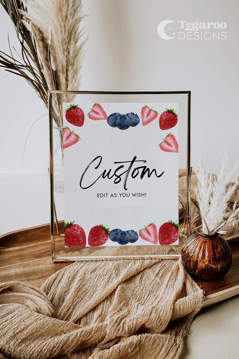 Berry Strawberry Blueberry Custom Text Sign | Birthday Favor, Food ...