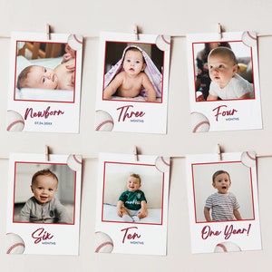 Honkbal verjaardag | Minimalistische eerstejaarsfotomijlpaalbanner | Volledig aanpasbaar | Kleine Rookie | Mijlpaalfoto's | Foto's 1e jaar