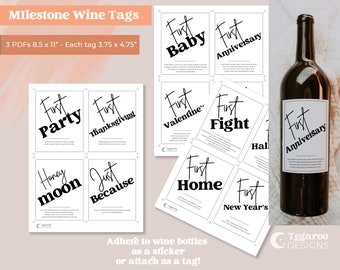 Marriage Milestone Wine Tags - Set of 12 | Wine Tag | Label | Poems | Year of Firsts | Unique Wedding Present | Instant Download