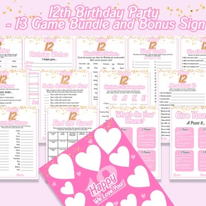 12th Birthday Games, 12th Birthday  12th Party Games, 12 year old Birthday Games, Twelfth Girl Birthday Games, Instant Download