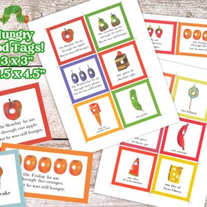 Hungrige Raupe Story Food Tags | Lebensmittel Etiketten | Geburtstag | Babyparty | Sofort Download