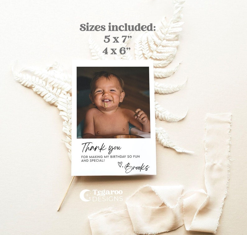 Birthday Thank You Photo Card Minimalist Simple Modern Picture Thank You Simple Birthday Favor Card Fully Editable Instant Download BR1 image 1