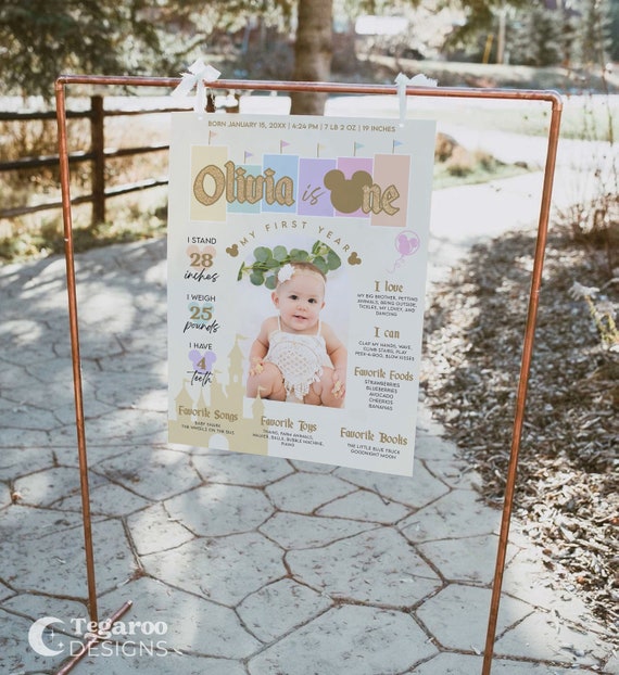 Disneyland Retro First Milestone Poster | Happiest Birthday on Earth | First Year Milestones | Birthday Milestone | Photo Milestone