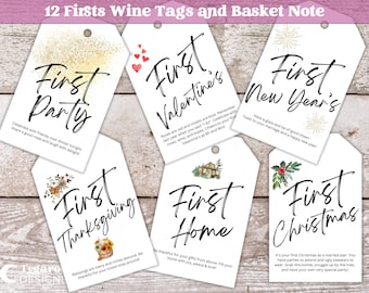 Watercolor Marriage Milestone Wine Tags - Set of 12 | Modern | Label | Basket Note | Year of Firsts | Unique Wedding Present | Digital DL