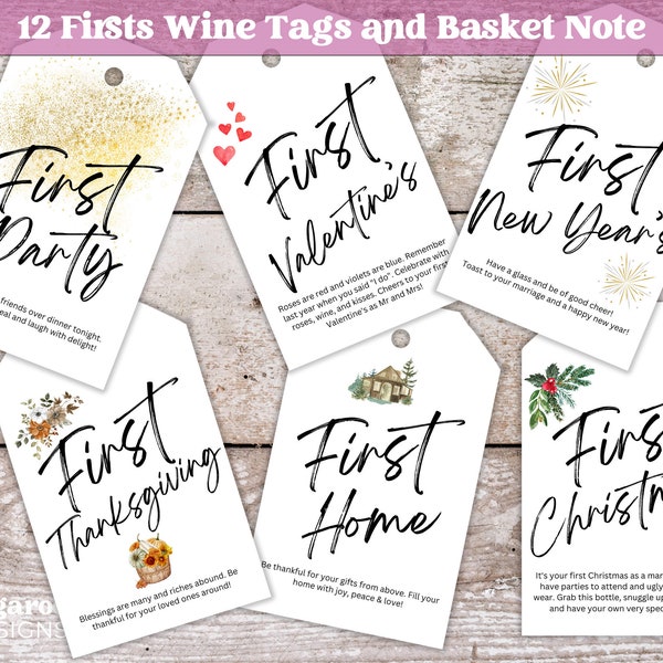 Watercolor Marriage Milestone Wine Tags - Set of 12 | Modern | Label | Basket Note | Year of Firsts | Unique Wedding Present | Digital DL