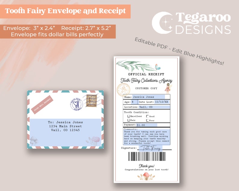 Realistic Tooth Fairy Mini Receipt and Envelope Letter image 3