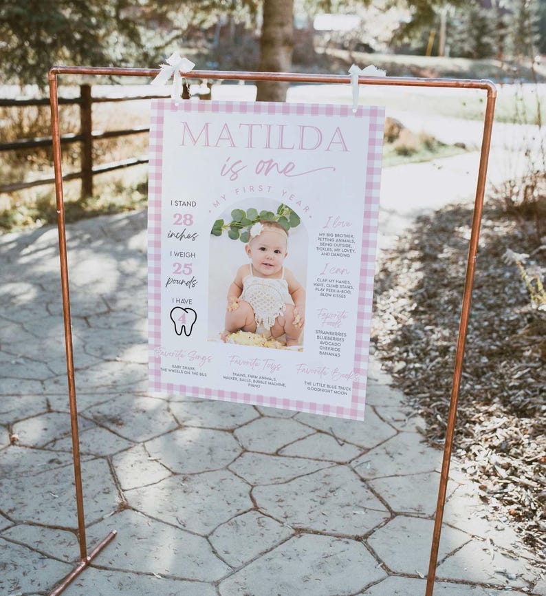 Pink Gingham Time Capsule Sign and Note Set | First Birthday Decor ...