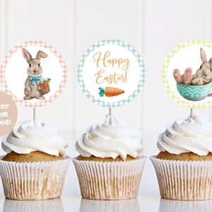 Printable Easter Cupcake Topper/Favor Tag - Cute, Natural, Watercolor Easter Images - Instant Download- E1