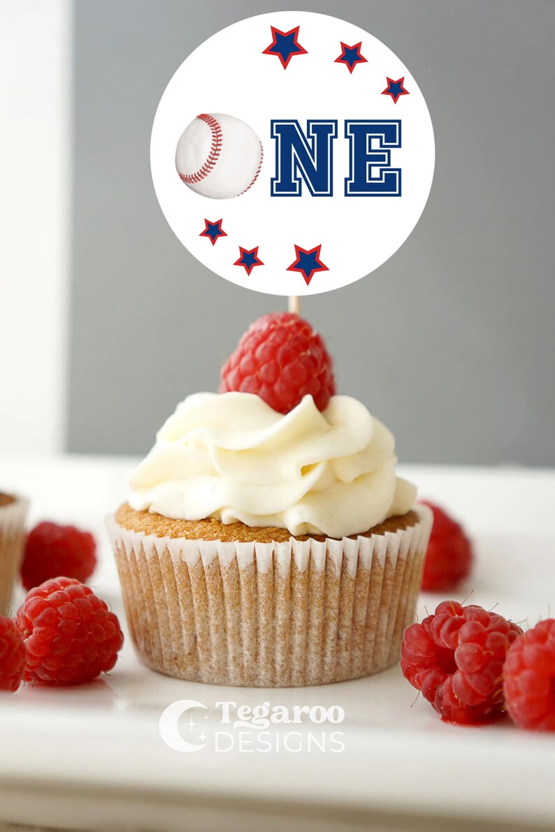 Baseball Raspberry Baseball Rookie of the Year Birthday Party Cupcake Toppers | Editable ...