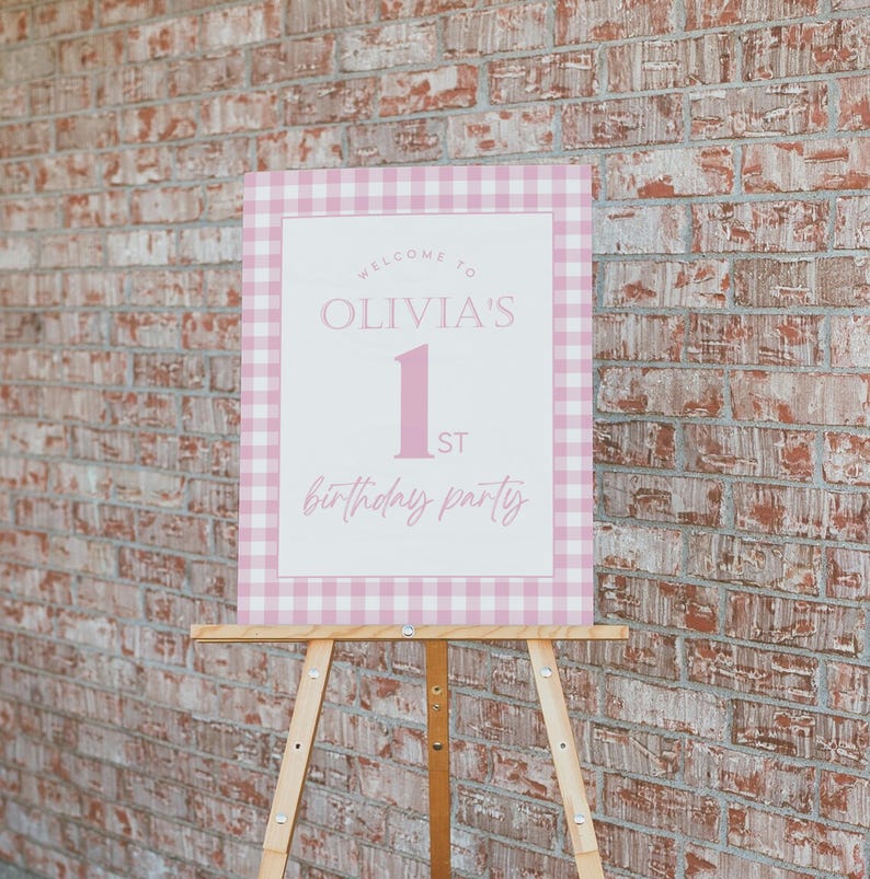 Pink Gingham Time Capsule Sign and Note Set | First Birthday Decor ...
