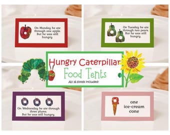 Hungry Caterpillar Story Food Tents | Folded Food Tent | Food Labels | Birthday | Baby Shower | Instant Download