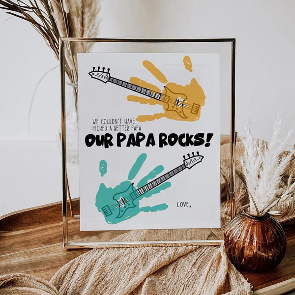 Our Papa Rocks Father's Day Gift Present | Hand Print Art DIY Craft | Our Papa Birthday Gift Present | From child children son daughter