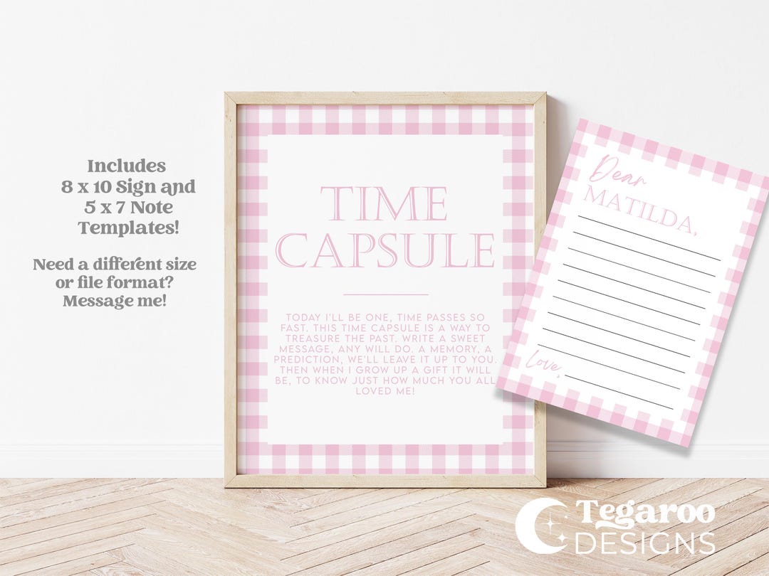 Pink Gingham Time Capsule Sign and Note Set | First Birthday Decor ...