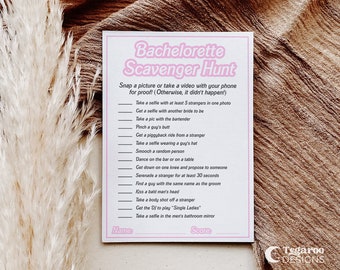 EDITABLE Dolly Doll Pink Bachelorette Scavenger Hunt |  Lets Go Party | Bachelorette Party Game Template | Printable Template | Bach Party