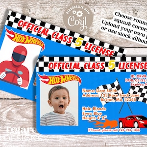 Personalized Race Car License | Hot Wheels Drivers License | Kids License  | Child Identification Card | Photo | Editable Template