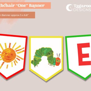 Peut inclure: Ensemble de banni&egrave;res en forme de fanions. Le premier fanion pr&eacute;sente un soleil jaune avec un bord rouge. Le second affiche une chenille verte avec un bord jaune. Le troisi&egrave;me montre la lettre &laquo; E &raquo; avec un bord vert. Chaque banni&egrave;re mesure environ 12,7 x 16,8 cm.