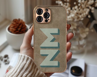 Monogrammed Personalised Suede Leather iPhone 13 Pro Max Case Cover, Customized Name Large Initial iPhone 15 Plus,14 Pro,13,12,11 Case