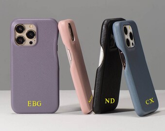 Monogram Personalized Vegan Leather iPhone Case, Customized Initial Leather iPhone 15 Pro Max,15 Pro,15 Plus Case, Name iPhone 14,13,12 Case