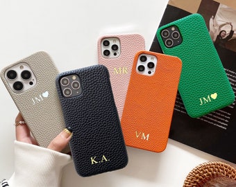 Personalized Pebble Genuine Leather Case, Monogram iPhone 13/13 Pro/13 Pro Max/12 Pro/12 Pro Max/11/11 Pro/11 Pro Max Pebble Leather Case