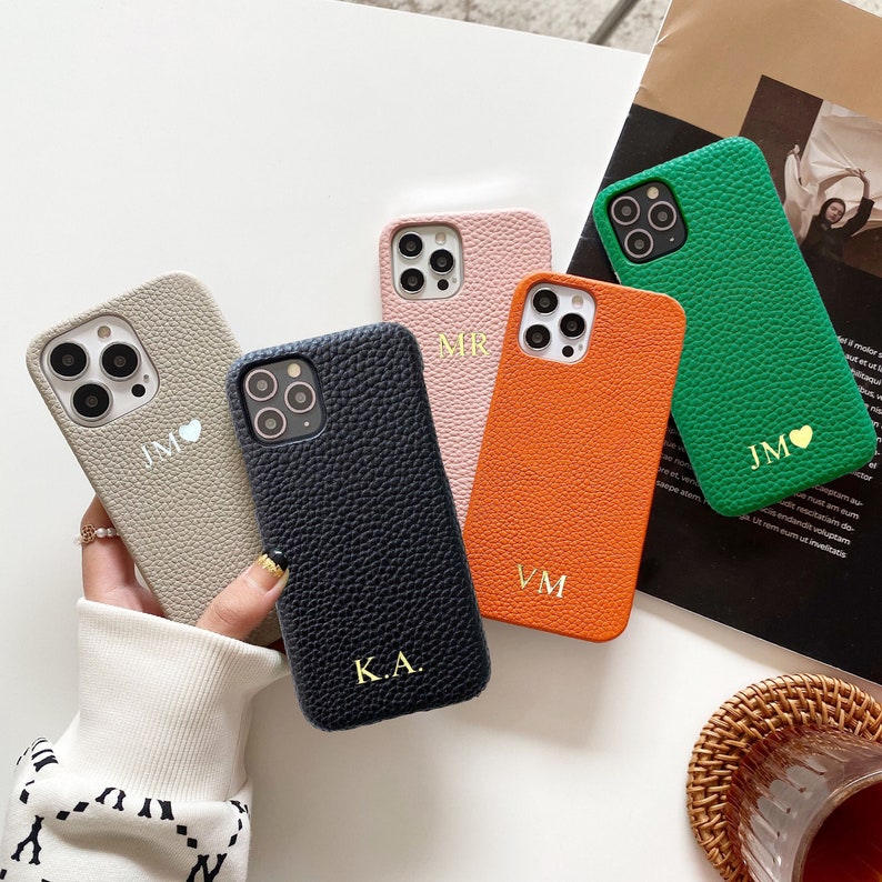 Personalized Pebble Genuine Leather Case, Monogram iPhone 13/13 Pro/13 Pro Max/12 Pro/12 Pro Max/11/11 Pro/11 Pro Max Pebble Leather Case image 10