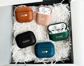 Funda personalizada de cuero AirPods Pro Pebble, inicial Grain Leather Airpods 3rd Case, Monogrammed AirPods 1/2/3 Pebble Leather Case Cover