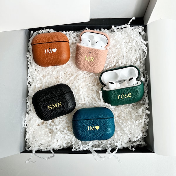 Personalized AirPods Pro Pebble Leather Case, Initials Grain Leather Airpods 3rd Case, Monogrammed AirPods 1/2/3 Pebble Leather Case Cover