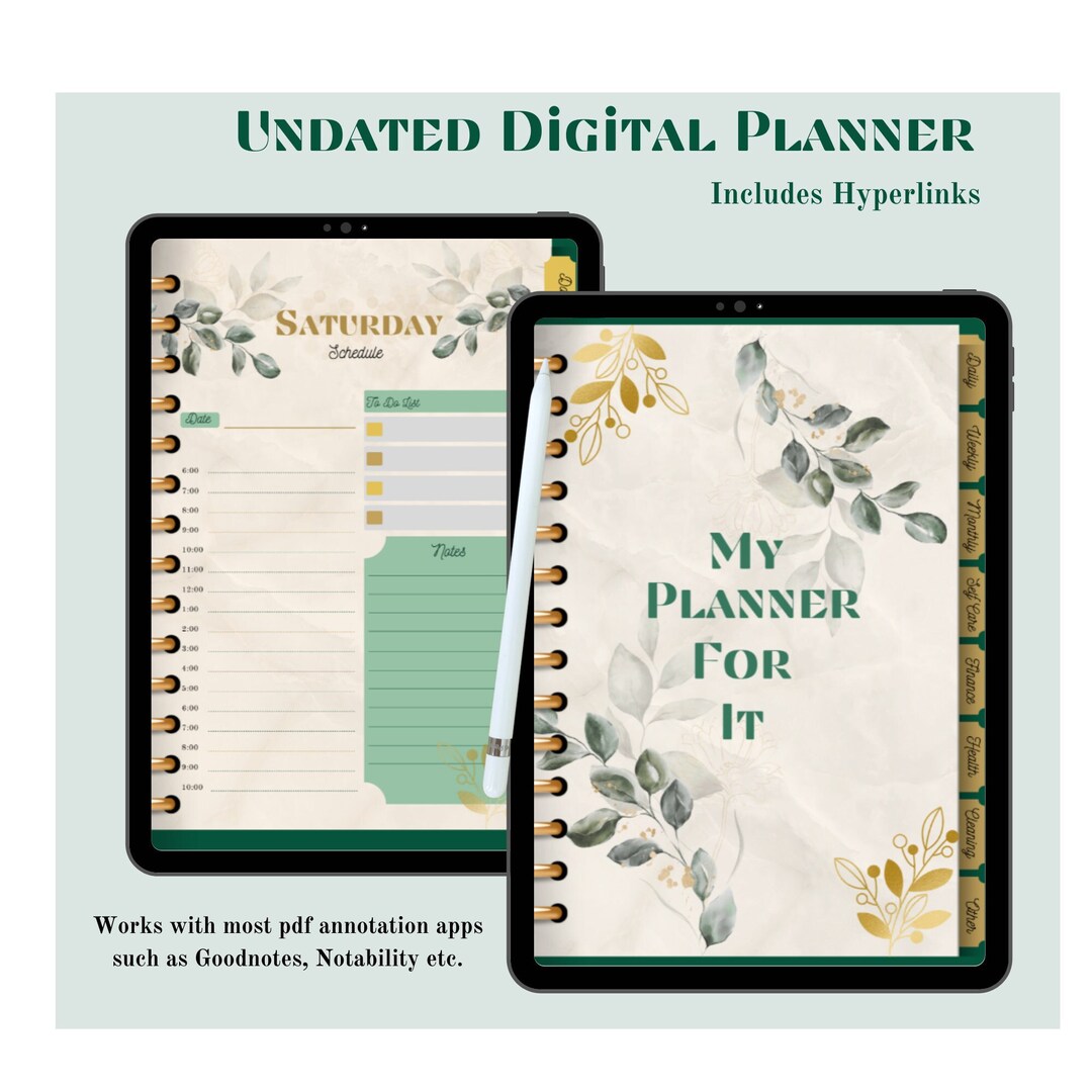 Undated Hyperlinked Digital Planner for Goodnotes, Notability, on iPad ...