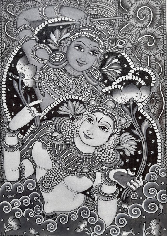 Buy Radha Krishna Black & White Mural Online in India - Etsy Buy Radha Krishna Black & White Mural Online in India - Etsy