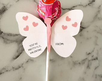Kids Butterfly Lollipop Valentine Cards, Printable Classroom Valentines (Digital Download)