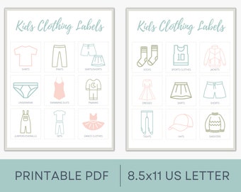 Kids Clothes Labels, Kids Dresser Drawer Closet Labels, Kids Drawer Labels, Kid's Clothes Organization, Digital Download