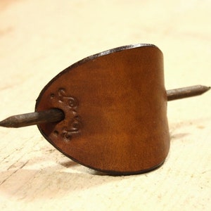 Rustic leather barrette, tooled hair slide, handcrafted hair pin