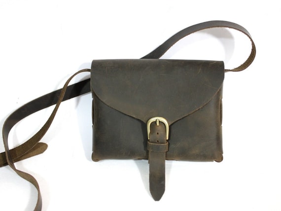 Small distressed leather purse, women's rustic leather crossbody bag, dark brown