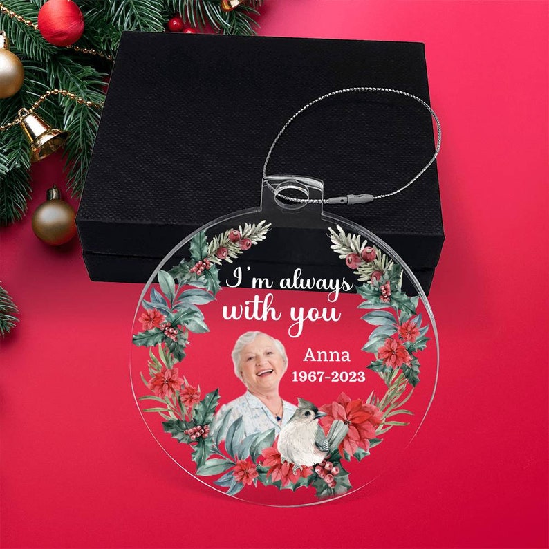 Personlig akrylprydnad, julklappsprydnad, anpassad fotoprydnad, namn- och datumprydnad, unik julprydnad, minnesprydnad bild 10