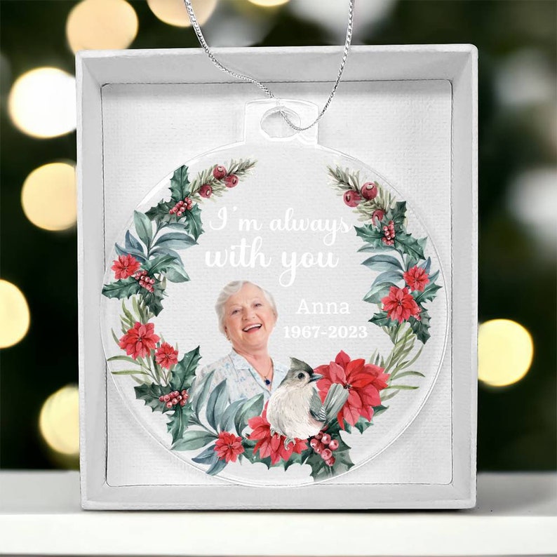 Personlig akrylprydnad, julklappsprydnad, anpassad fotoprydnad, namn- och datumprydnad, unik julprydnad, minnesprydnad bild 6