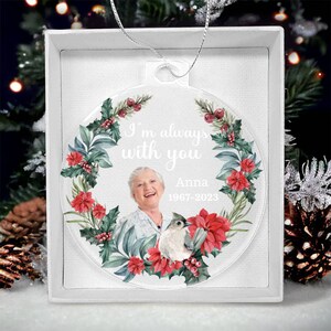 Personlig akrylprydnad, julklappsprydnad, anpassad fotoprydnad, namn- och datumprydnad, unik julprydnad, minnesprydnad bild 7