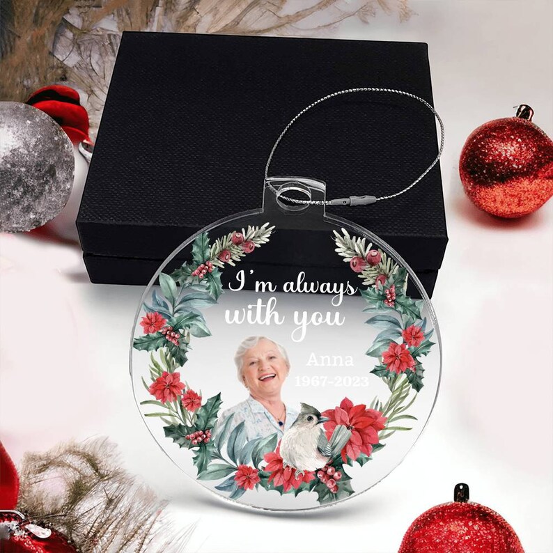 Personlig akrylprydnad, julklappsprydnad, anpassad fotoprydnad, namn- och datumprydnad, unik julprydnad, minnesprydnad bild 4