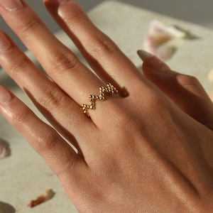 Chevron Gold Perlen Ring・18k Gold Vermeil Ring・Vergoldeter Verstellbarer Ring・Zierlicher Gold Perlen Ring・Perfektes Geschenk für Sie