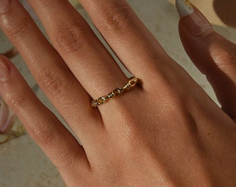 Dainty Hook Chain Ring・Hollow Wire Minimalist Ring・18k Gold Vermeil Ring・Gold Plated Adjustable Ring・Perfect Stacking Ring・Gift for Her