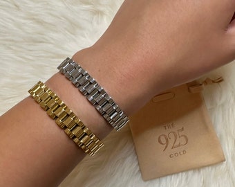 18k Gold Plated Watch Band Bracelet | Silver or Gold Chunky Chain Bracelet | Stainless Steel and 18k Gold Plated Presidential Bracelet