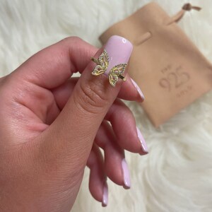 Dainty Butterfly Cubic Zirconia Gold Ring | 925 Sterling Silver Gold Adjustable Ring
