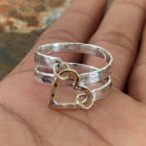 Anel de coração martelado, anel de prata esterlina 925, anel lindo para mulheres, anel de declaração boho, anel de polegar exclusivo feito à mão, joias de presente