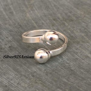 Sterling Silver Open Ring: Adjustable Double Ball Cuff