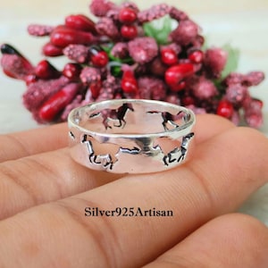 Engraved Horse Ring: Handmade 925 Sterling Silver Band