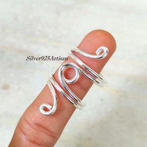 Sterling Silver Spiral Ring: Adjustable Designer Band, Arthritis Support