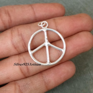 Sterling Silber Peace Zeichen Anhänger: 60s Hippie Boho Halskette