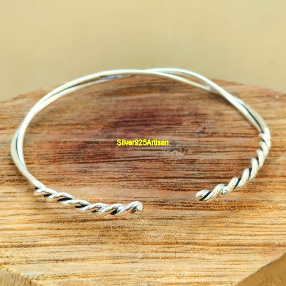 925 Sterling Silver Rope Band Bangle, Silver Twist Twisted