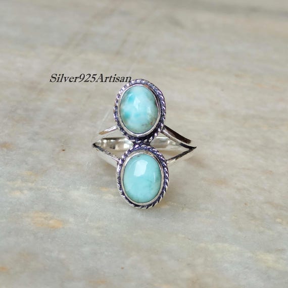 ドミニカ共和国産 ラリマー　シルバーリング ドミニカ産ラリマー2石リング：925スターリングシルバー