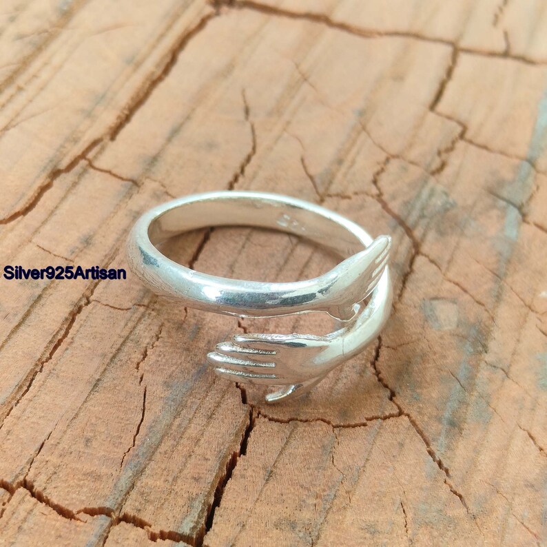 Happyyami Couples Hugging Hands Rings - Silver Adjustable Lover Rings, 1 Pair - View #6