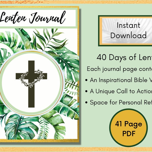 Lent Journal, Daily Activities, Devotional Bible Verse, 40 Days Scripture Journaling, Instant Download, Printable Easter Prayer Planner Gift